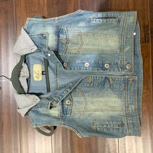 Blue Jean Jacket Removable Grey Hood